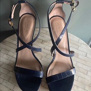 Lauren Ralph Lauren Midnight Blue Leather Strappy Sandals